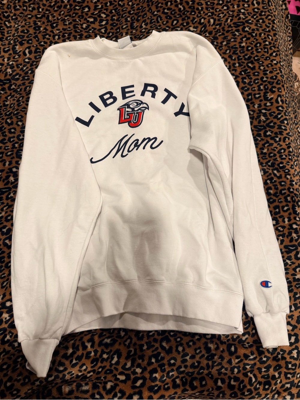 Champion x Liberty U Collegiate White 'Liberty Mom' Crewneck Sweatshirt